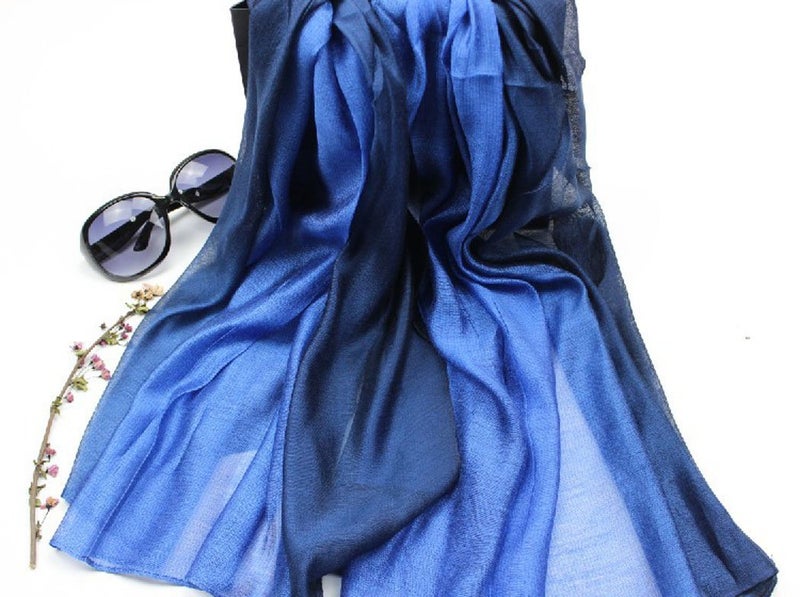 SNUG STAR Cotton Silk Scarf Elegant Soft Wraps Color Shade Scarves for Women (Royal blue) - Image 3